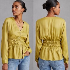 NWT By Anthropologie Smocked Satin Blouse